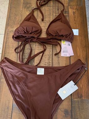 Wild Fable Brown Triangle Bikini Set top size large, bikini size medium